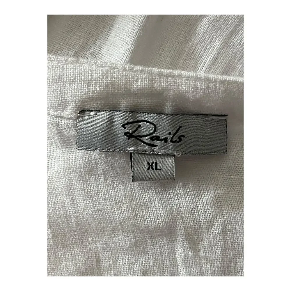 Rails Dress Jasmine smocked waist long sleeve linen mix white size X-Large XL - Picture 6 of 9